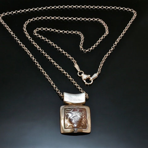 Square Silver Necklace with Inlayed Mokume P123
