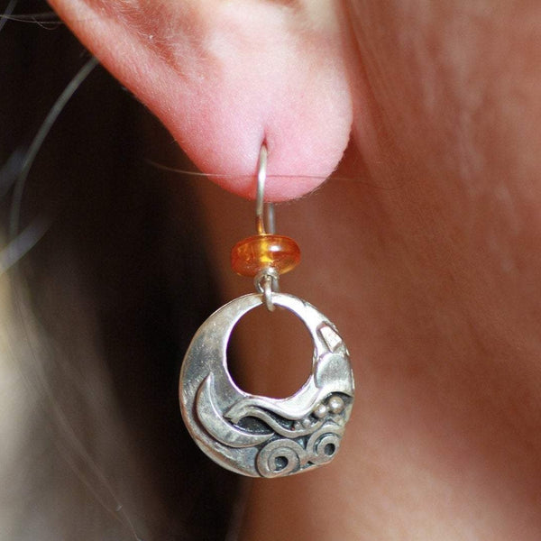 Round Silver Earrings, Sun Moon Water / E861