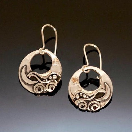 Peridot Silver Gold Earrings, Sun Moon Water / E861