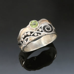 Silver Gold Ring, Peridot, Zirconia, Garnet, Topaz, Amethyst / R120