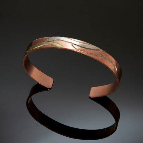 Copper Bracelet, Silver Brass Waves, 9mm / B11