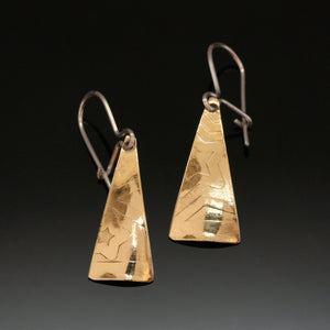large triangle brass earrings with stars embossed and polish shiny