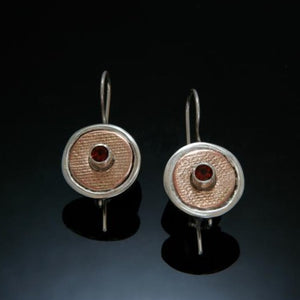 Garnet Round Silver Gold Earrings E122