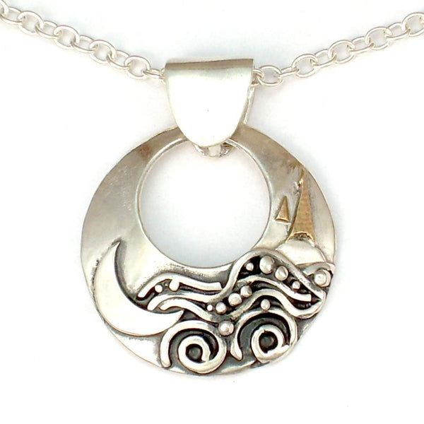 Round Silver Necklace, Oxidized / P02