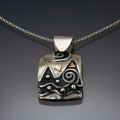 Mountain Water Necklace Silver, Black Patina / P06