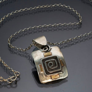 Silver Gold Square Spiral Necklace P07