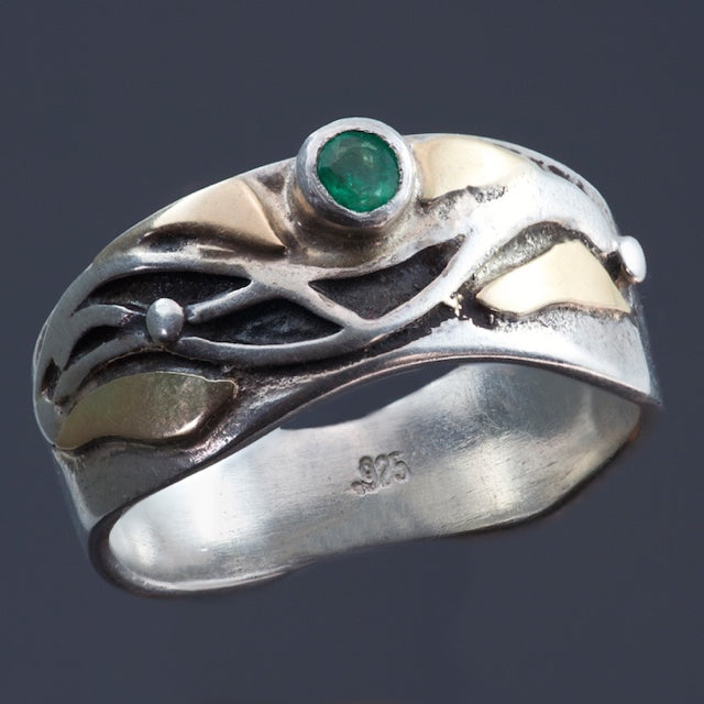 Silver Gold Ring, emerald, amethyst, cubic zirconia, peridot / R191