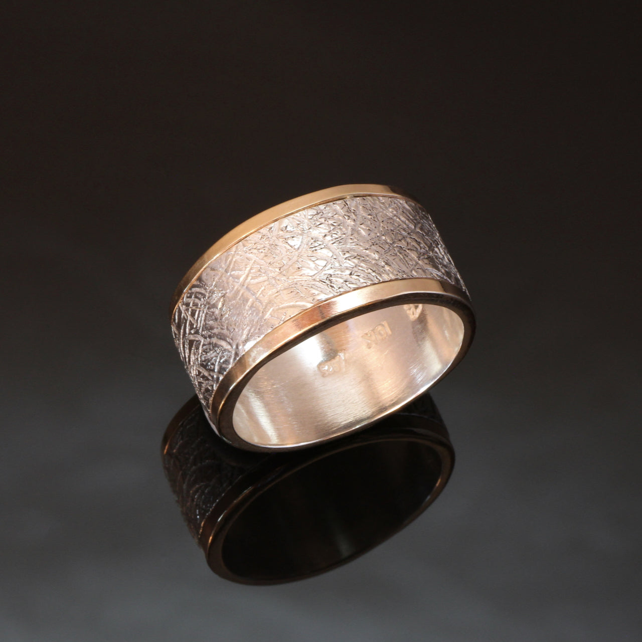 Hammered Silver Gold Ring 8mm, 9mm, 10mm / R217