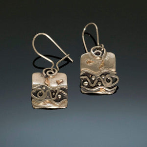 Silver Gold Earrings, Spirals Water Fish / E87