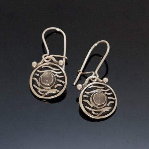 Round Silver Earrings, with stones / E05