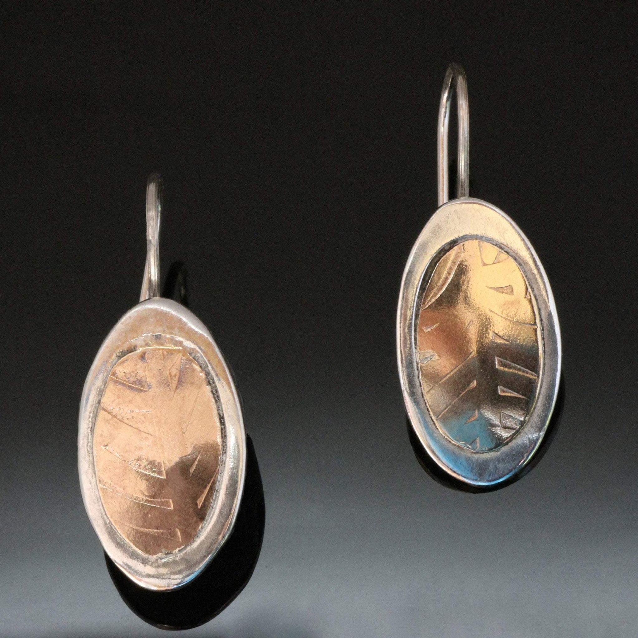Silver Gold Earrings, Fern pattern / E230